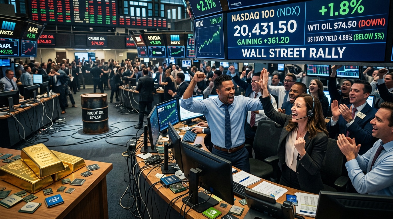 Nasdaq 100 Jumps 1.8% as Oil Cools and Yields Slip Below 5%: Markets Wrap